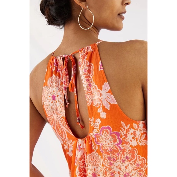 Anthropologie Maeve Flounced Halter Maxi Dress Pink Orange Large NWOT - Picture 2 of 13